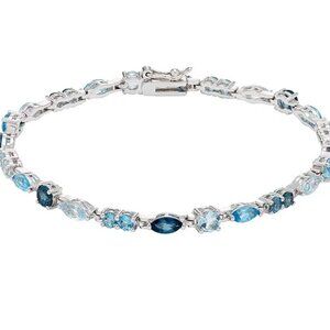 Solid Sterling Silver Swiss blue, London blue & sky blue topaz Bracelet